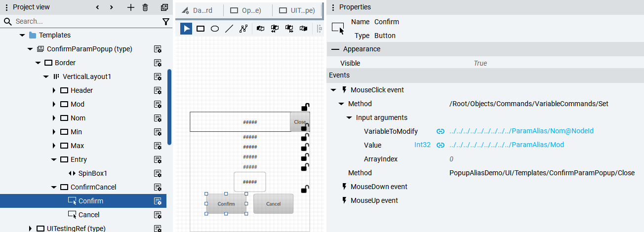 Reusable Popup Templates in Optix with Alias Passing